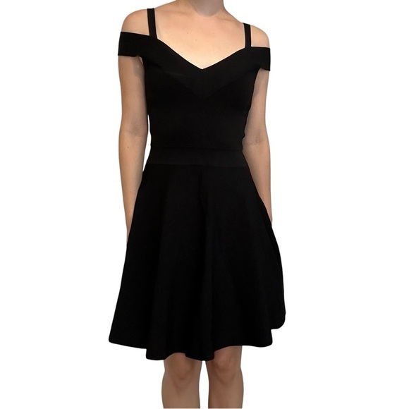Milly Mini Dress Black Fit and Flare Off Shoulder Cocktail Party Size Small - Picture 1 of 7